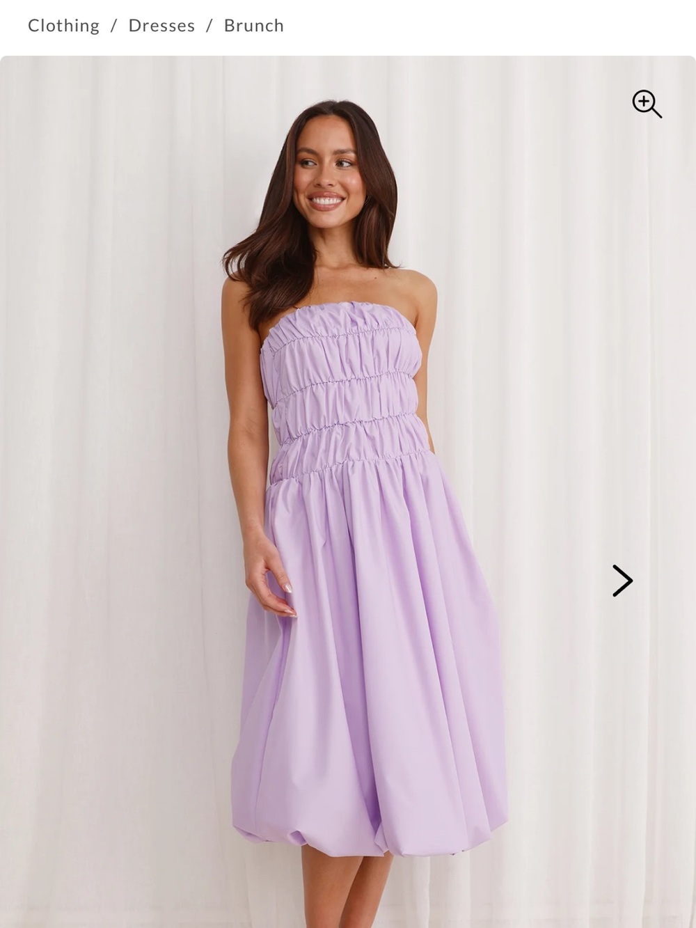 HELLO MOLLY STELLA STRAPLESS BUBBLE MIDI DRESS LILAC